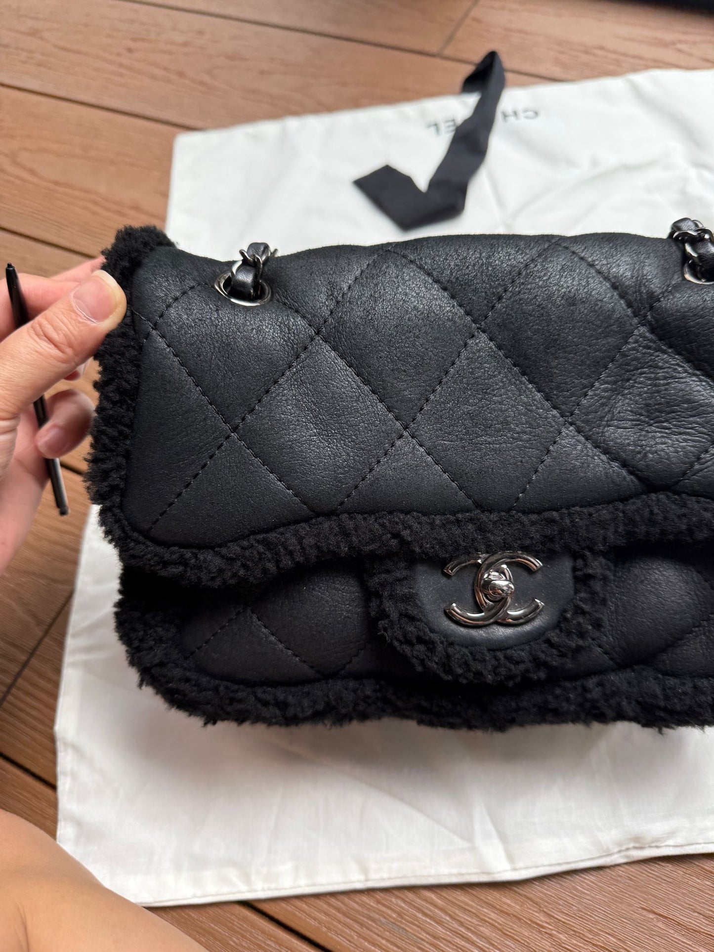 Chanel Medium Black Shearling Coco Neige Flap