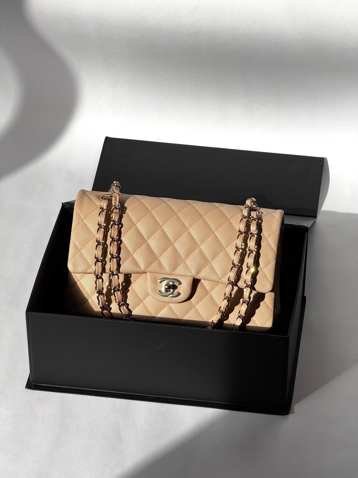 Chanel 22C Light Beige Medium Caviar Double Flap Bag