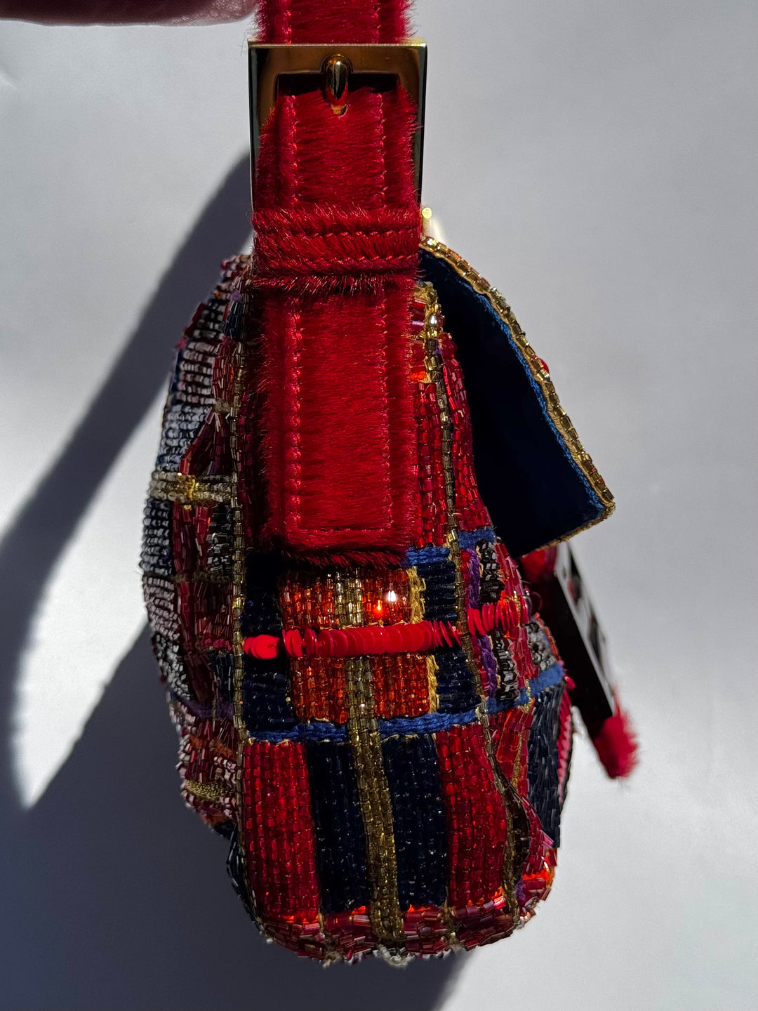 Fendi 1997 Vintage Beaded Ponyhair Baguette