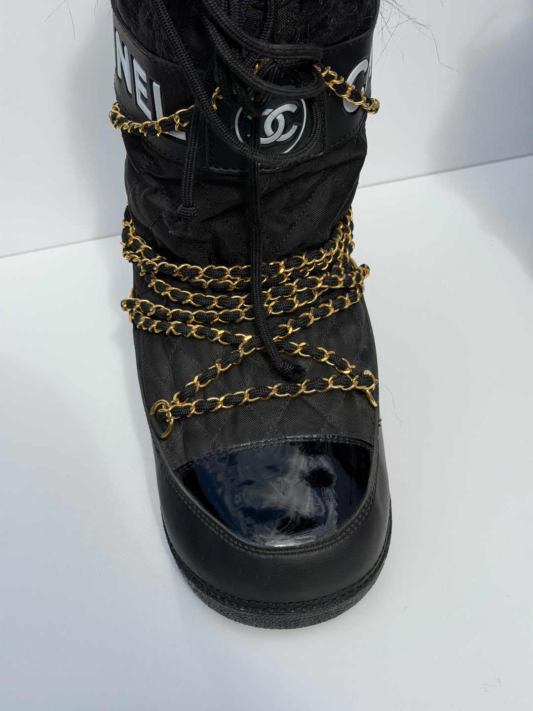 Chanel Apres Ski Moon Boots Black White 1993