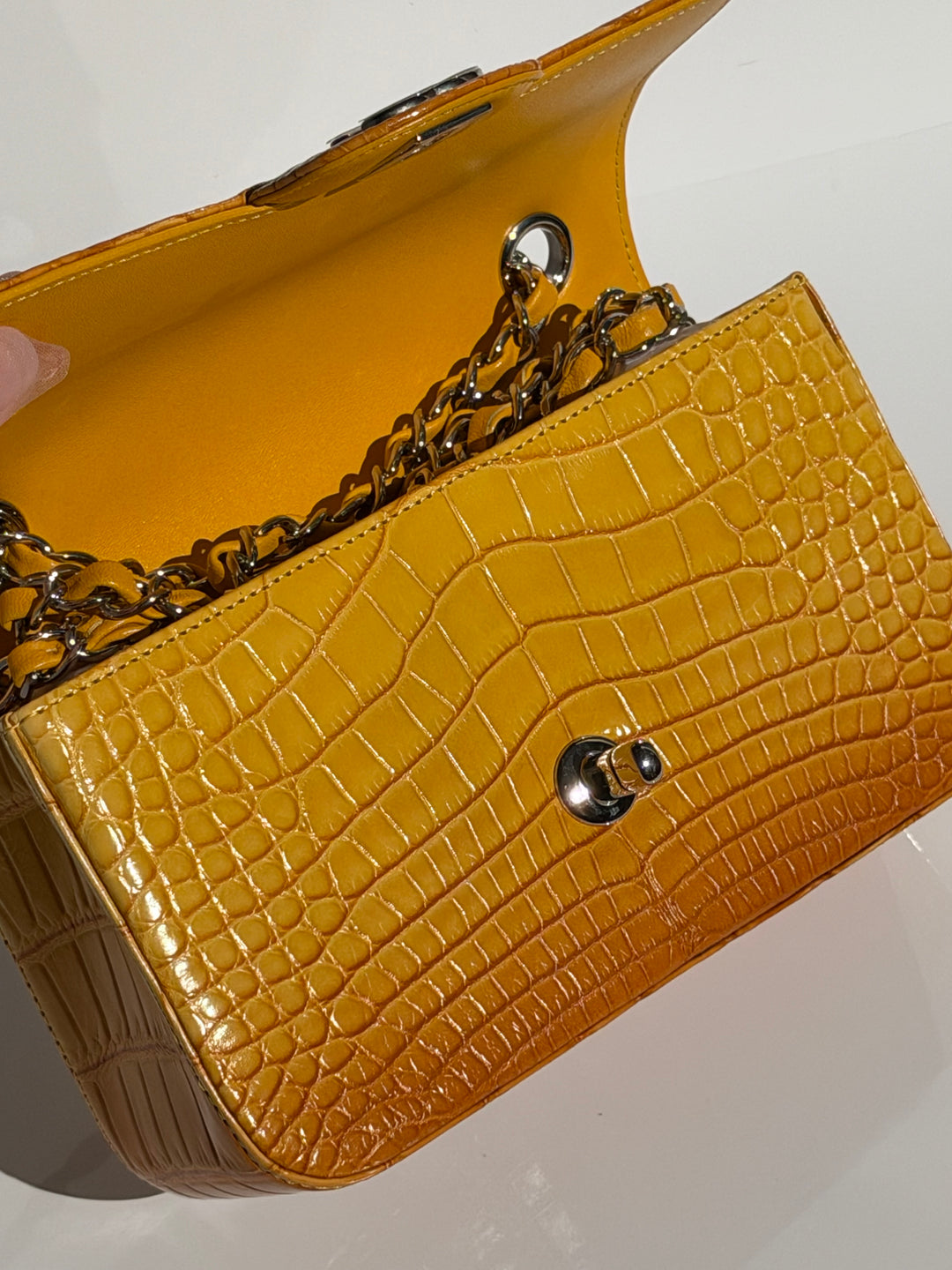 Chanel Mini Flap Orange & Yellow Ombre Alligator Silver Hardware 2014