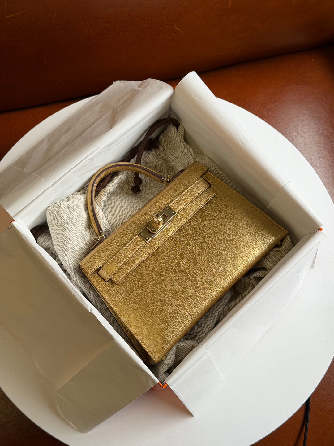 Hermes Mini Sellier Gold Metallic Chevre Dore Kelly 20