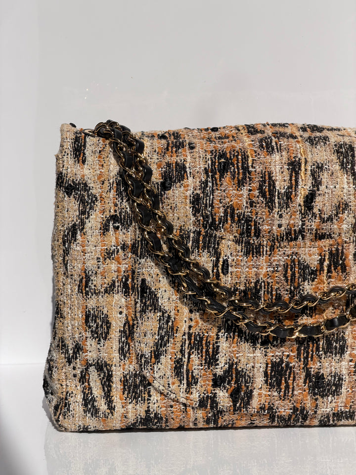 Chanel Maxi Flap Bag Brown Leopard Tweed Mixed Fibers Gold Tone Hardware Métiers D’Art 2026