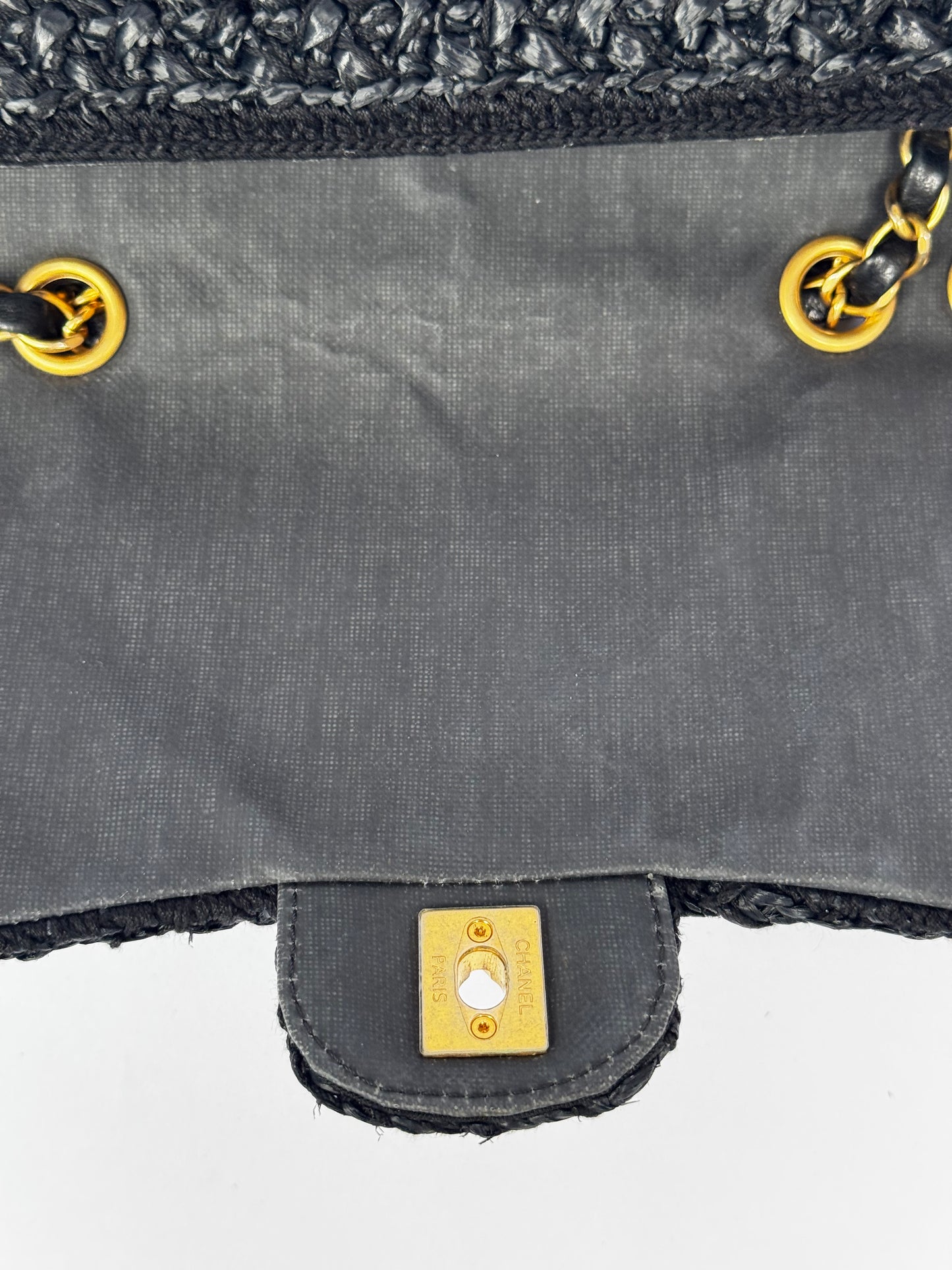 Chanel 18C Black Ancient Greece Raffia Crochet Flap Bag