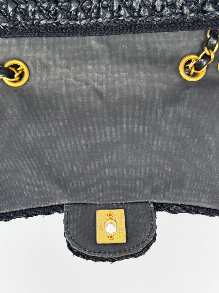 Chanel 18C Black Ancient Greece Raffia Crochet Flap Bag