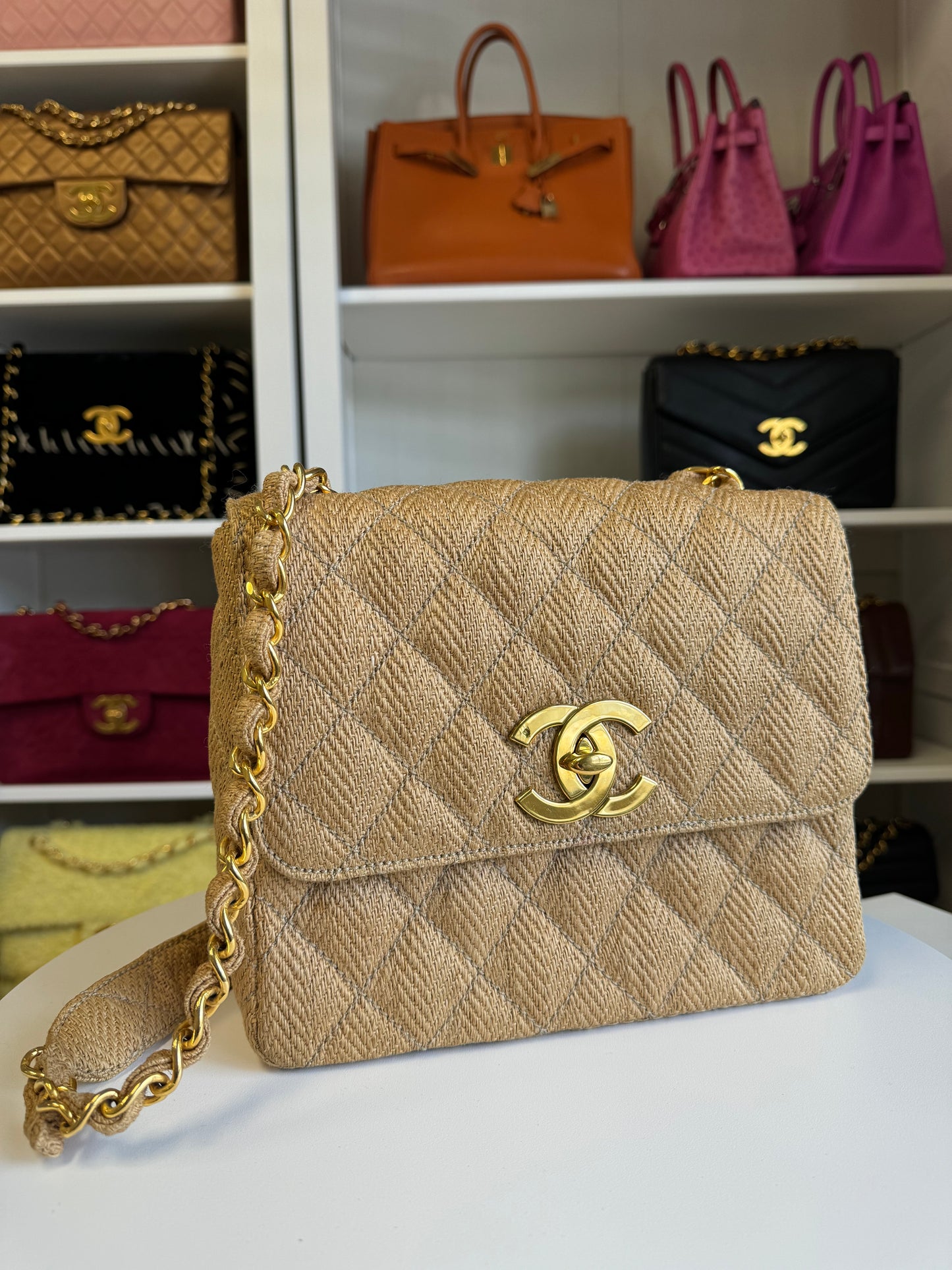 Chanel 24K Vintage Raffia Large Flap