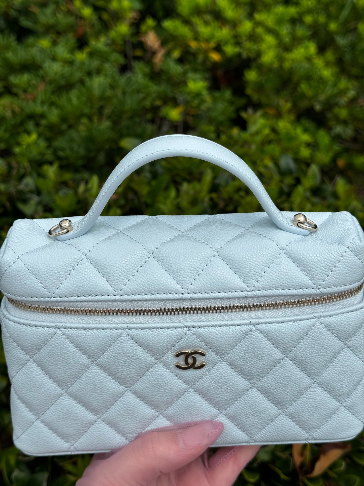 Chanel 25S Light Blue Caviar Slim Vanity Bag