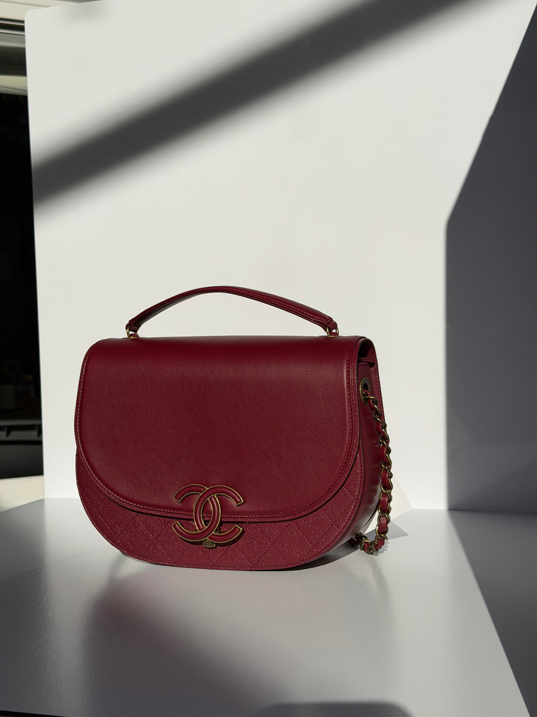 Chanel 17B Small Burgundy Coco Curve Messenger Flap Bag