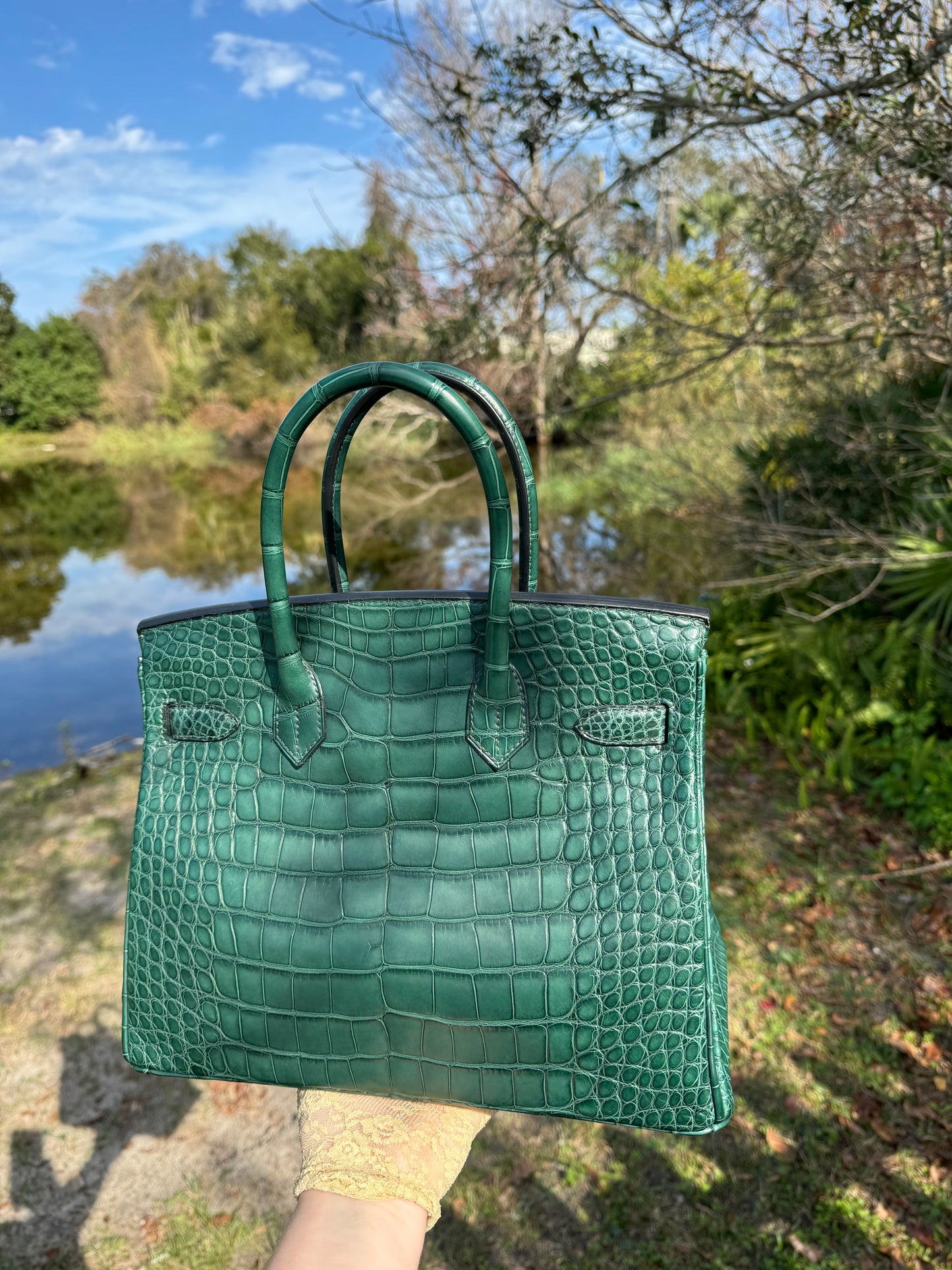 Hermes Matte Croc Vert Fonce Birkin 30