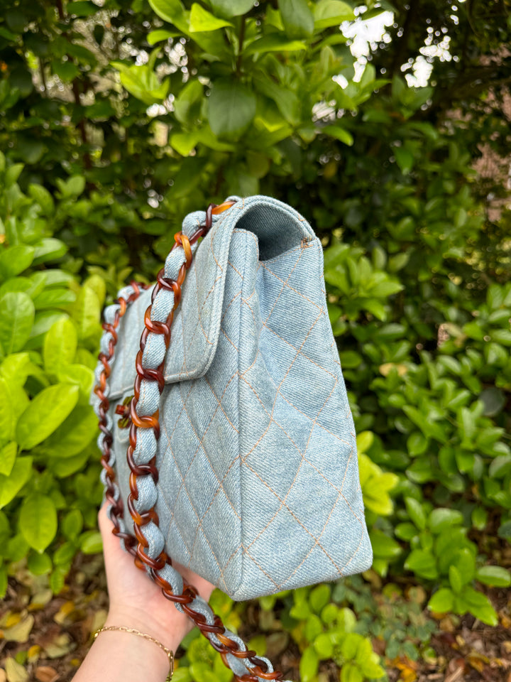 Chanel 1990s Vintage Denim Tortoise Flap Bag