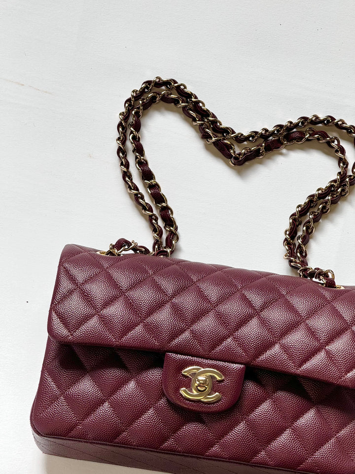 Chanel 21b Small Burgundy Caviar Double Flap