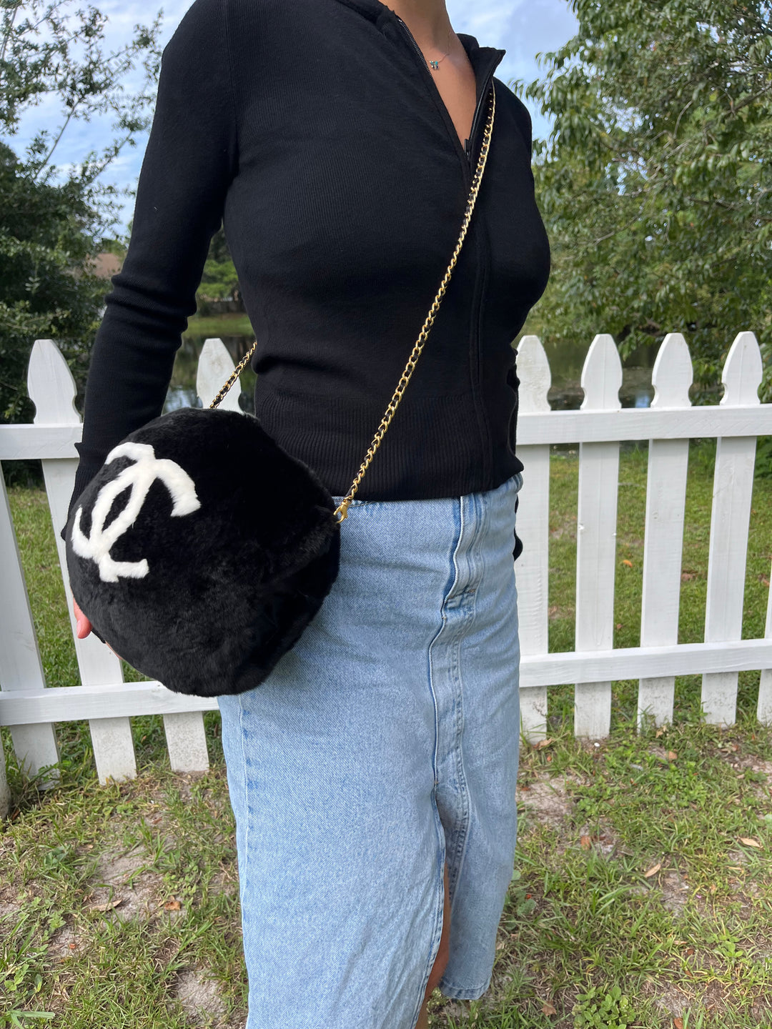 Rare Vintage Chanel Rabbit Lapin Fur Muff Bag Hand Warmer