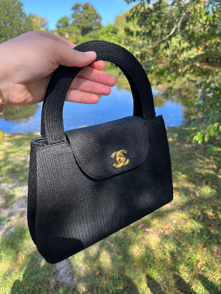 Chanel Vintage Medium Black Rope Kelly Top Handle