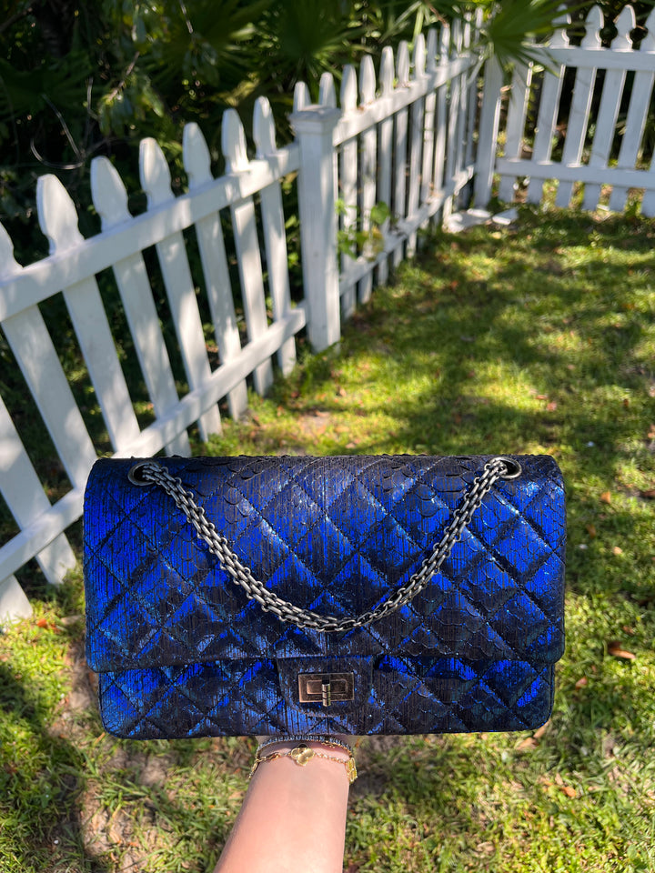 Chanel Blue Python Medium Reissue Double Flap Bag
