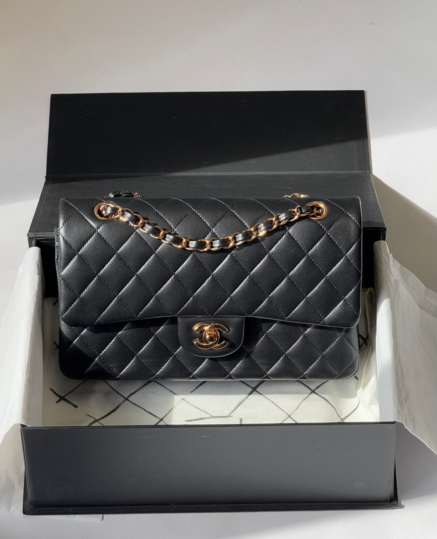 Chanel Black Medium Lambskin Flap Bag + RGHW