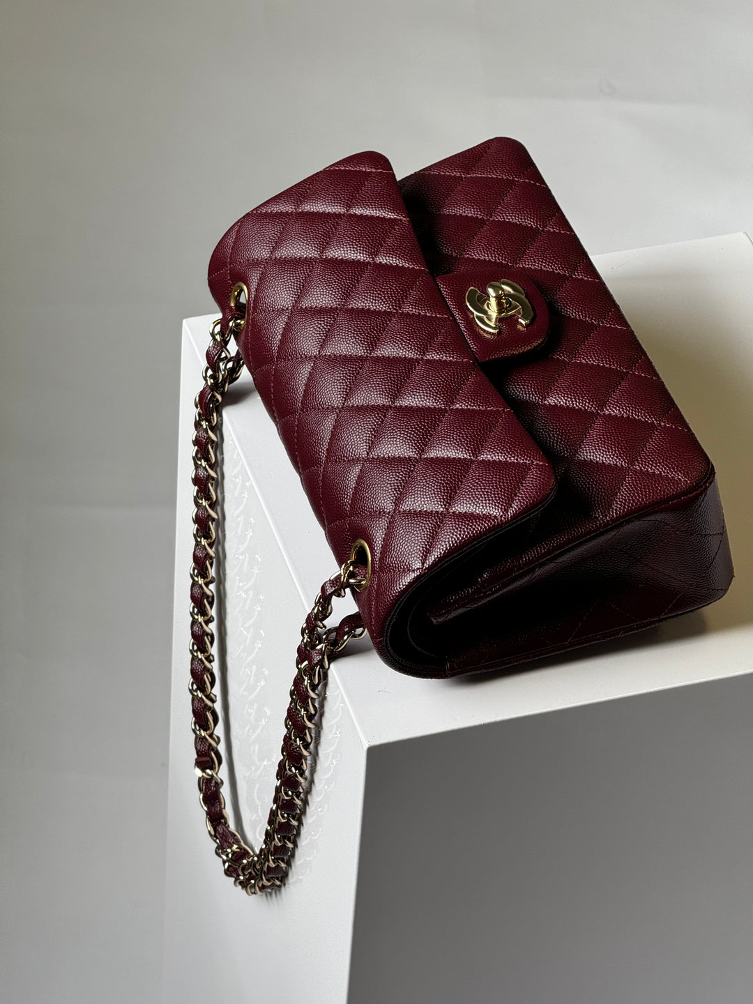 Chanel 21b Small Burgundy Caviar Double Flap
