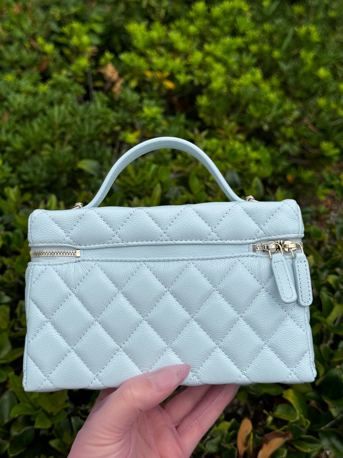 Chanel 25S Light Blue Caviar Slim Vanity Bag
