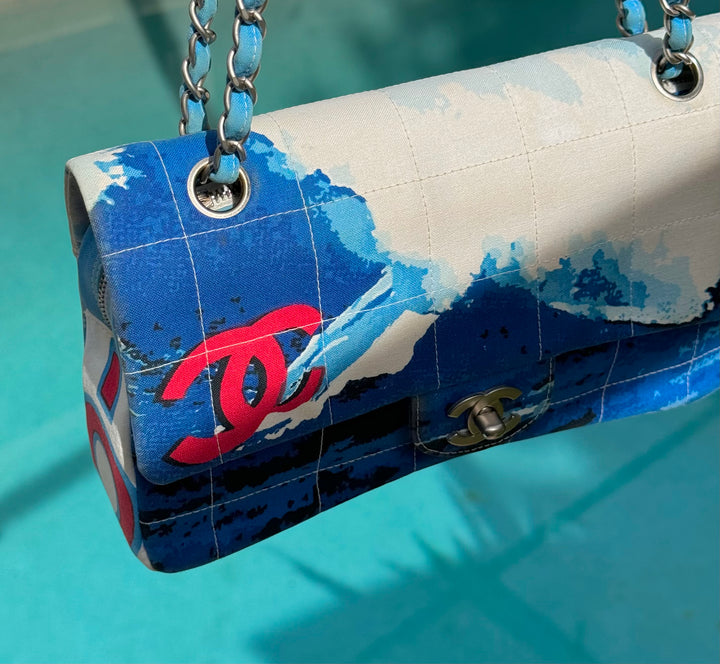 Chanel Surf Line Choco Bar Flap Blue Canvas Silver Hardware 2002