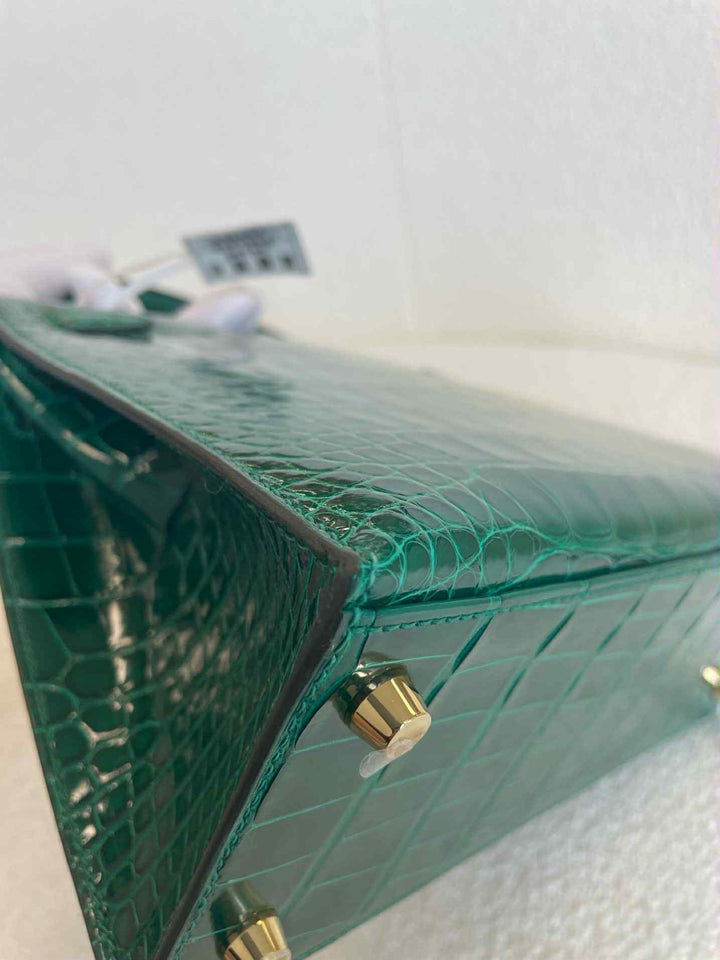 Hermes 2019 Emerald Green Shiny Alligator Kelly 25 Sellier