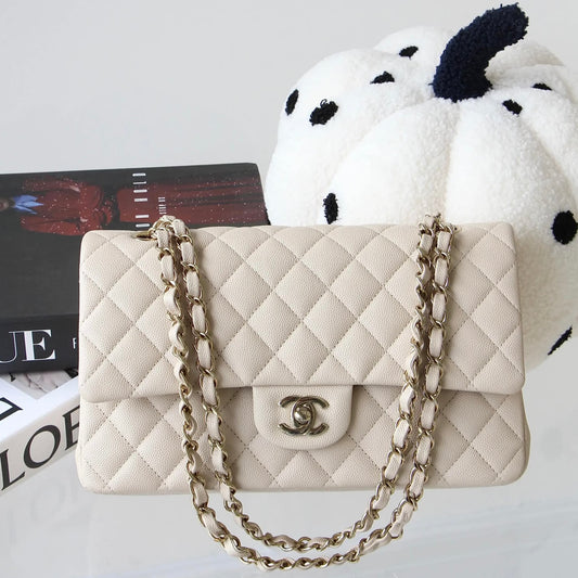 Chanel 23P Ecru Medium Caviar Double Flap Bag