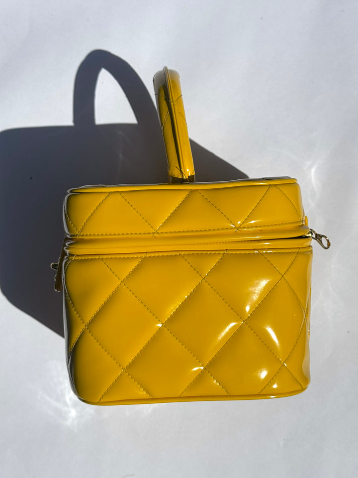 Chanel 1995 Yellow Heart Mirror Vanity Bag