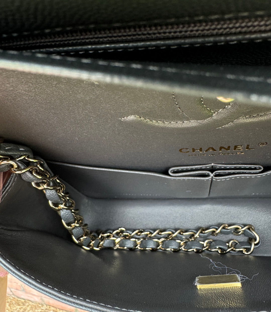 Chanel 21B Dark Grey Medium Caviar Classic Flap Bag