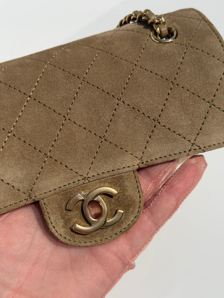 Chanel Mini Flap Souplissimo Suede Calfskin Dark Beige Gold Hardware 2026