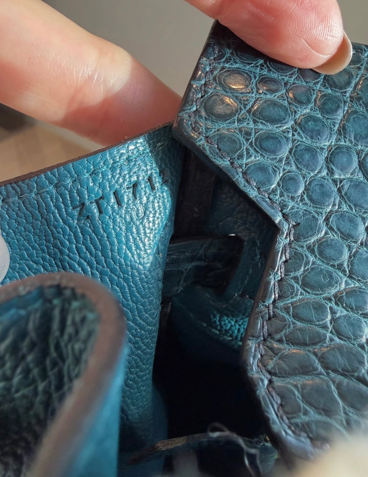 Hermès Birkin 25 Touch Vert Bosphore / Vert Rousseau Togo Leather and Matte Crocodile Gold Hardware 2021