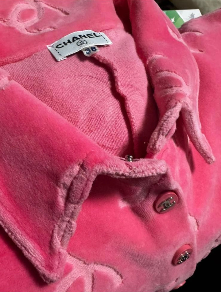 Chanel 1996 ICONIC Pink Velour CC Romper