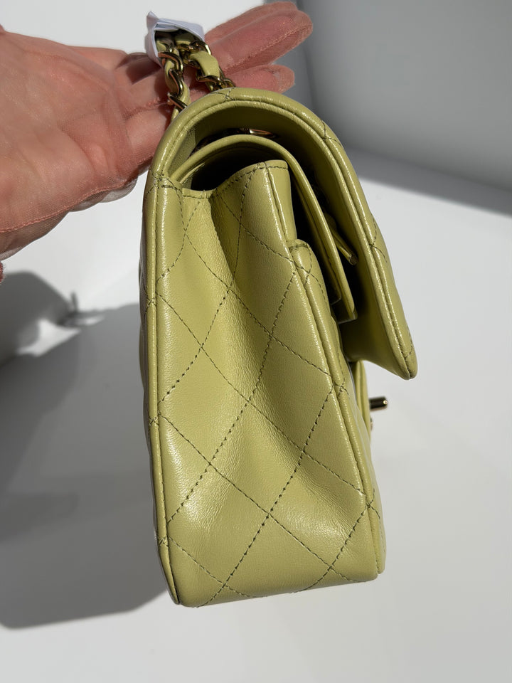 Chanel Medium Classic Flap Bag Pistachio Green Lambskin Gold Tone Hardware 2021