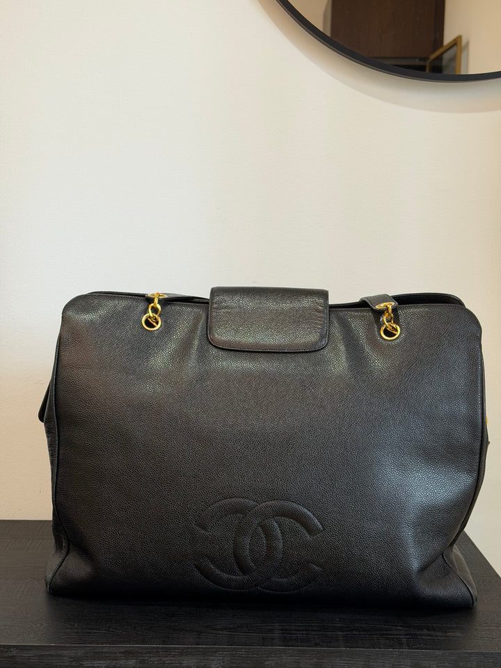 Chanel Black Caviar XL Supermodel Tote Bag 24K Gold Plated Hardware 1994