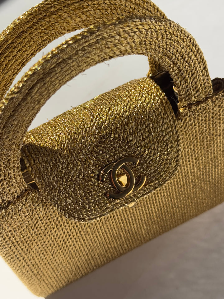 Chanel RARE 1998 Gold Silk Woven Mini Kelly