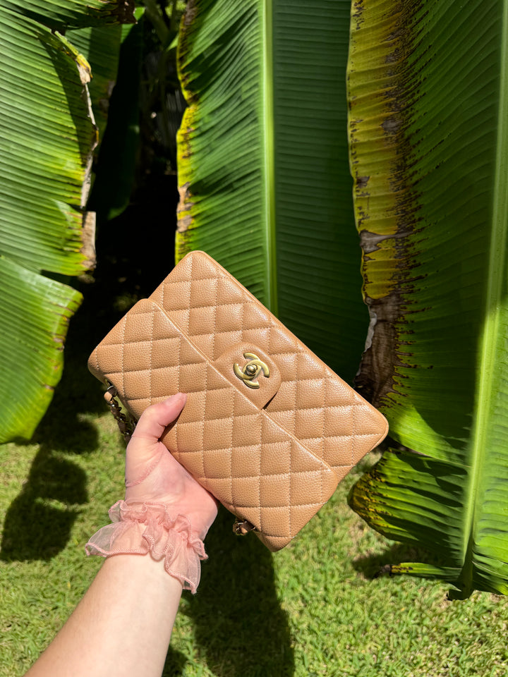 Chanel 18S Small Dark Beige Caviar Double Flap