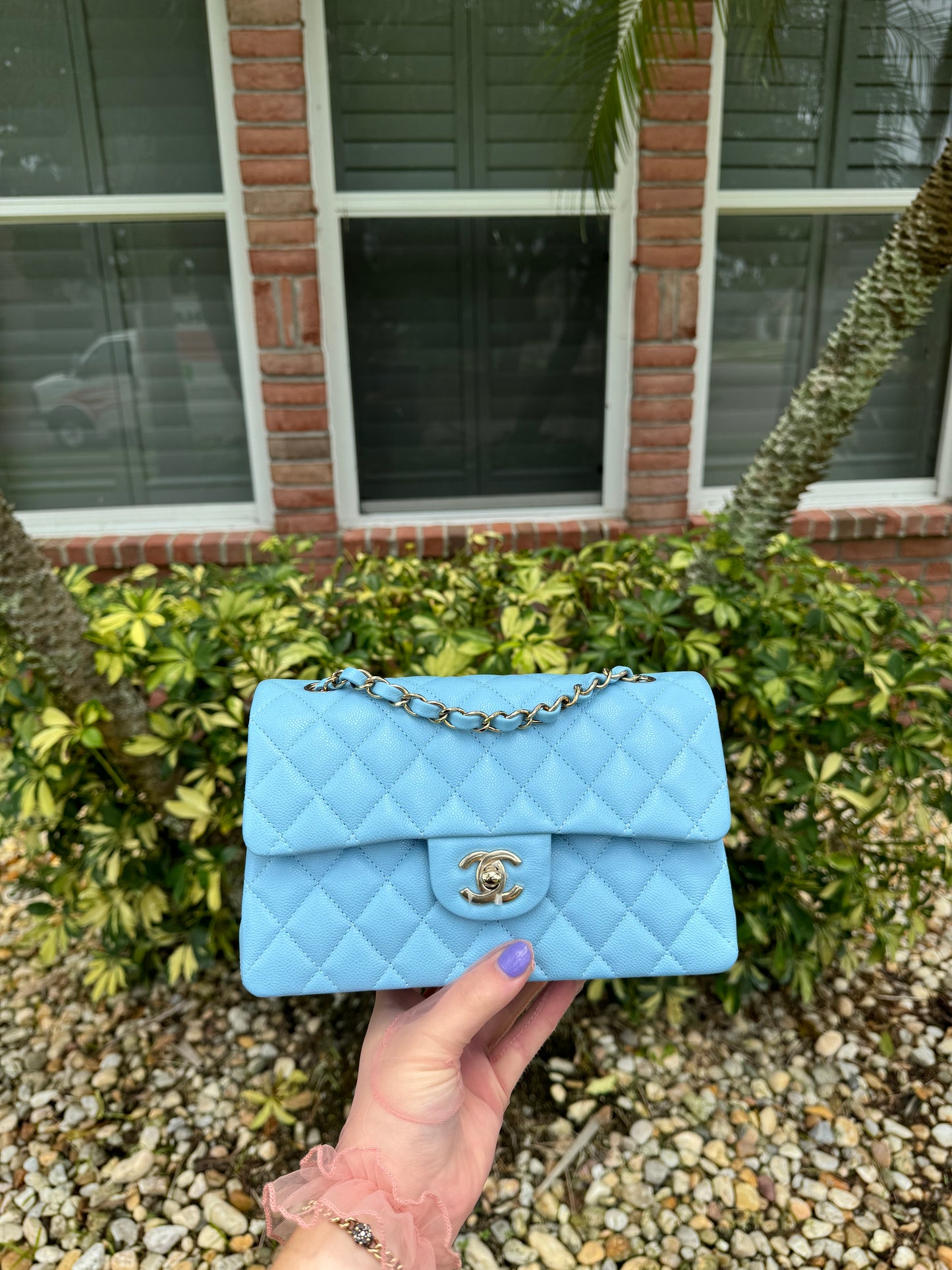 Chanel 23A Small Caviar Sky Blue Double Flap