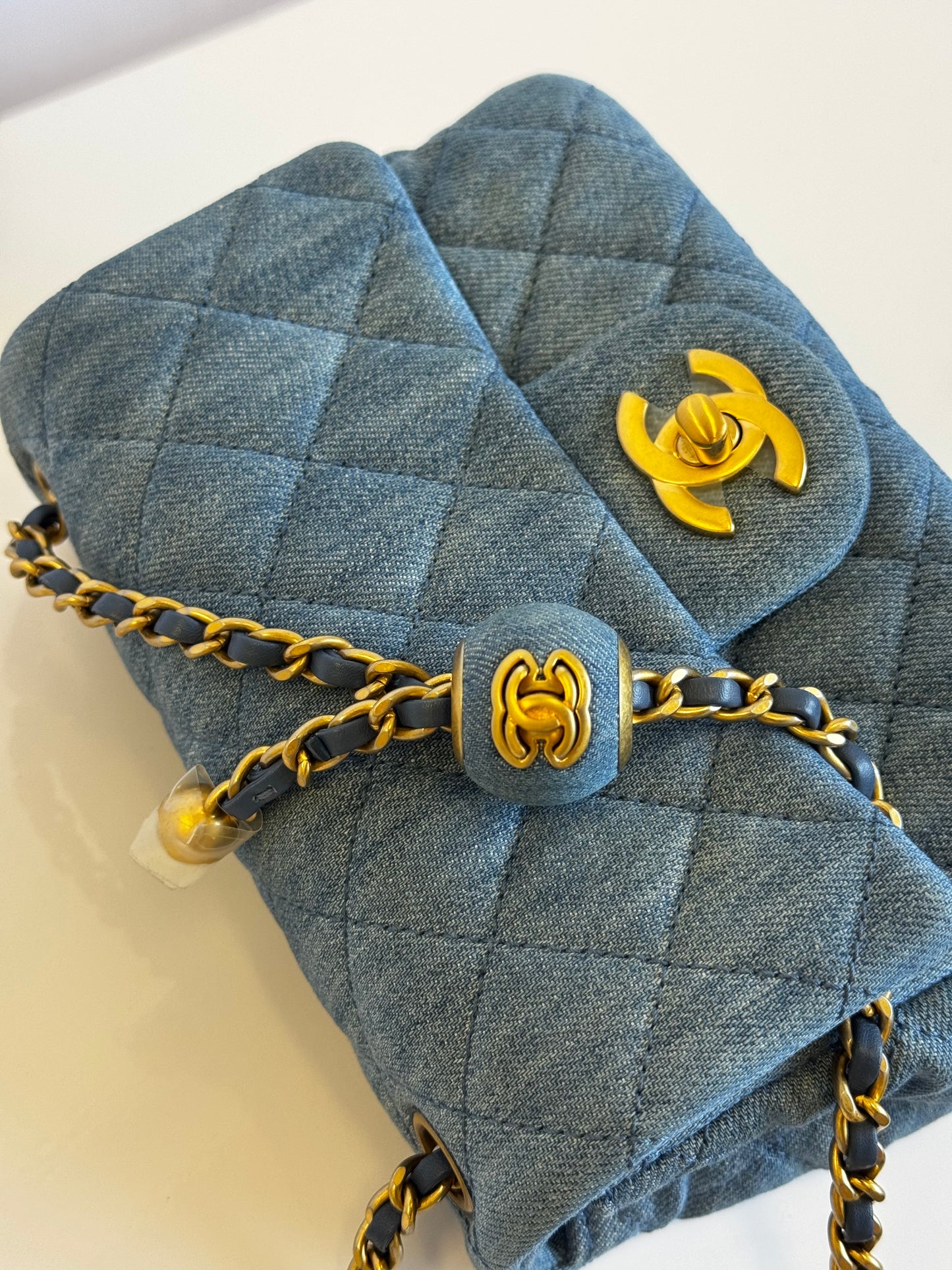 Chanel Denim Quilted Mini Pearl Crush Crossbody Bag