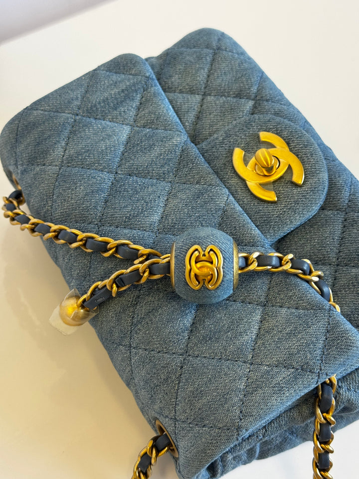 Chanel Denim Quilted Mini Pearl Crush Crossbody Bag