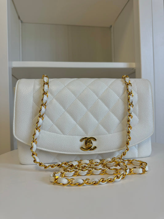 Chanel Snow White 24K Medium Caviar Diana Flap Bag