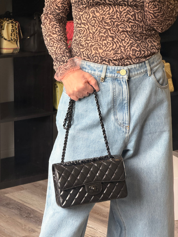 Chanel SO BLACK Small Crumpled Calfskin Double Flap Bag