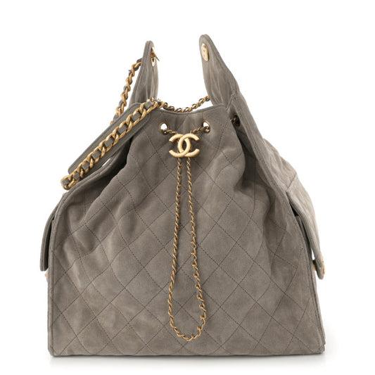 Chanel 25 Grey Suede Medium Hobo Bag