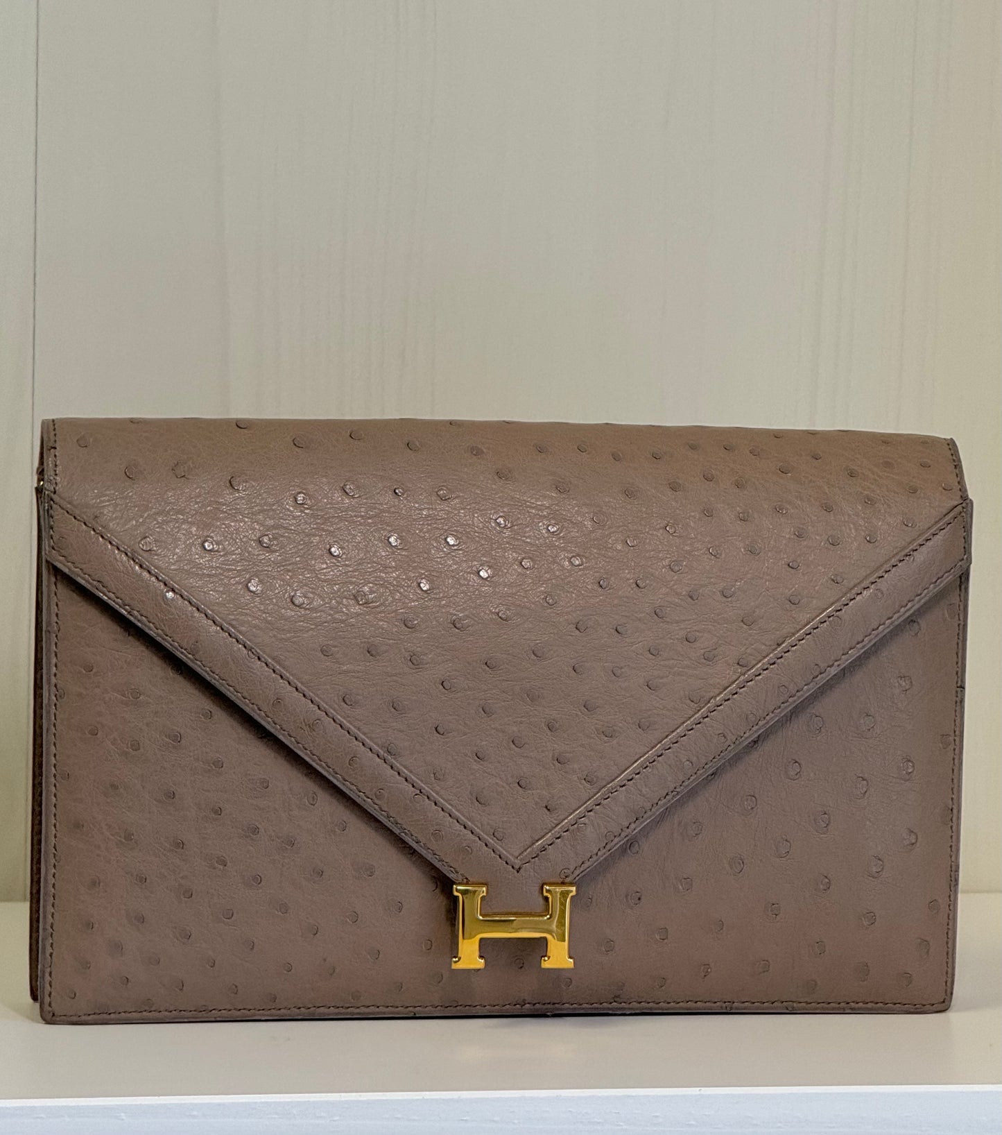 Hermes 1982 Ostrich Lydie 2 Ways Clutch Bag