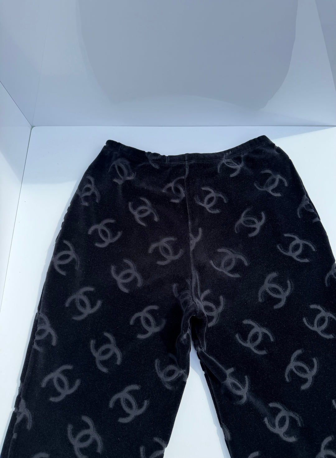 Chanel Spring 1996 Black Velour Top and Bottom Set