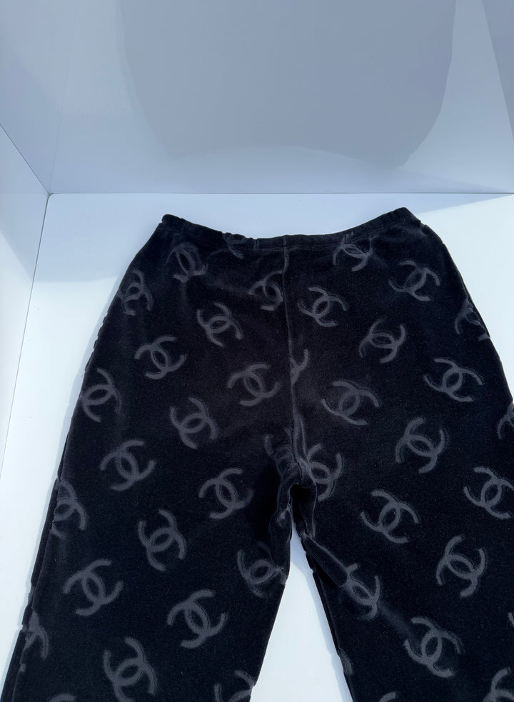 Chanel Spring 1996 Black Velour Top and Bottom Set