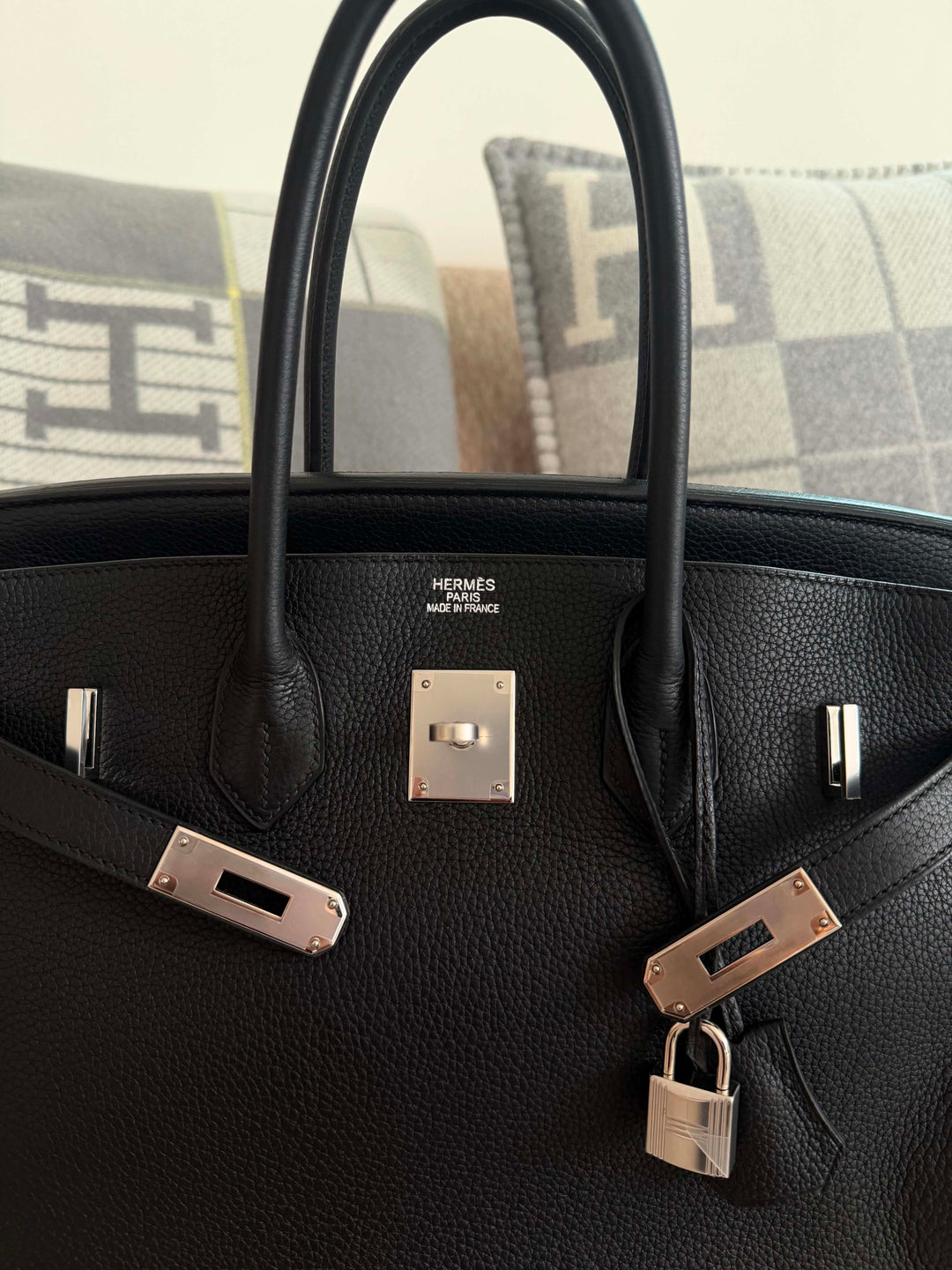 Hermès Birkin 35 Black Brushed Silver Hardware 2015