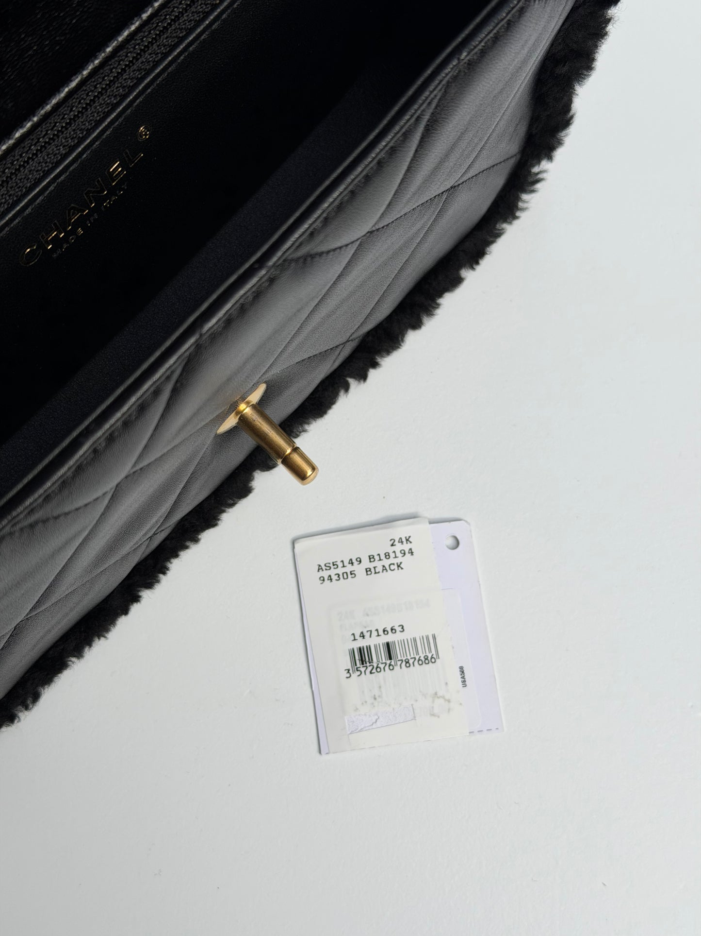 Chanel 24K Black Shearling Medium Flap Bag
