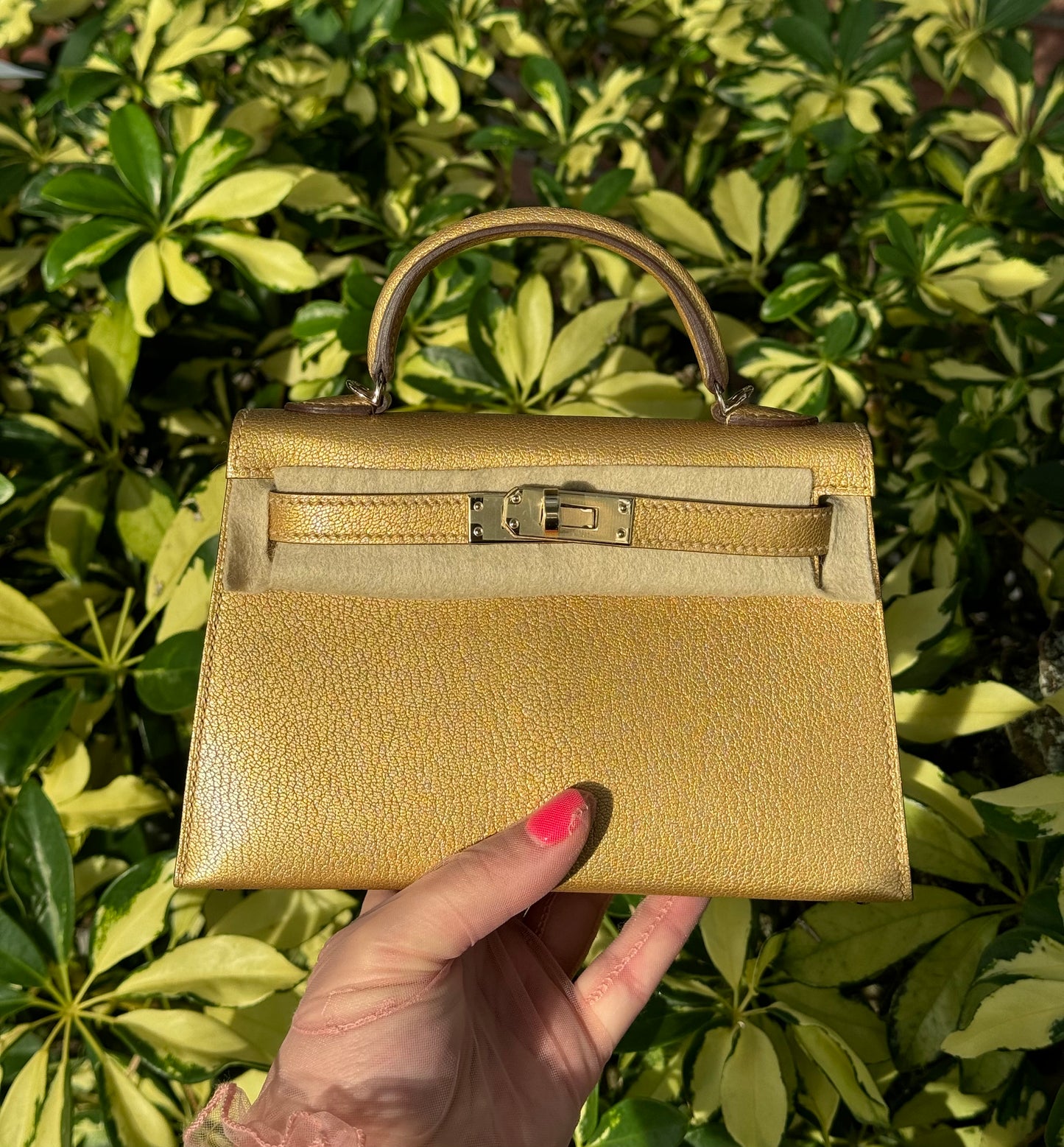 Hermes Mini Sellier Gold Metallic Chevre Dore Kelly 20