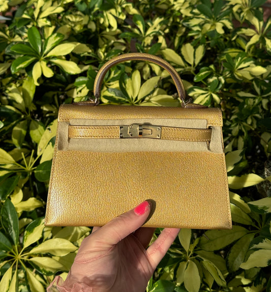 Hermes Mini Sellier Gold Metallic Chevre Dore Kelly 20