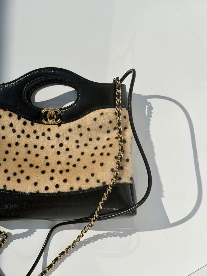 Chanel 31 Mini Shopper Cheetah Print Pony Hair & Black Shiny Lambskin Gold Hardware Métiers d’Art 2026