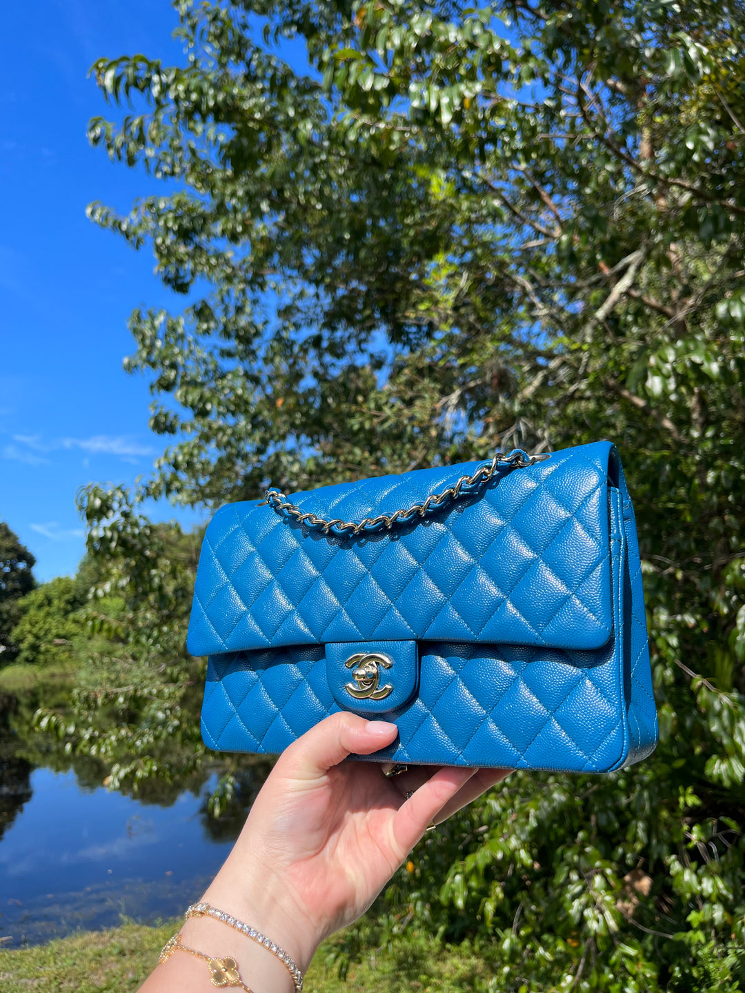Chanel Blue Iridescent Medium Caviar Double Flap Bag
