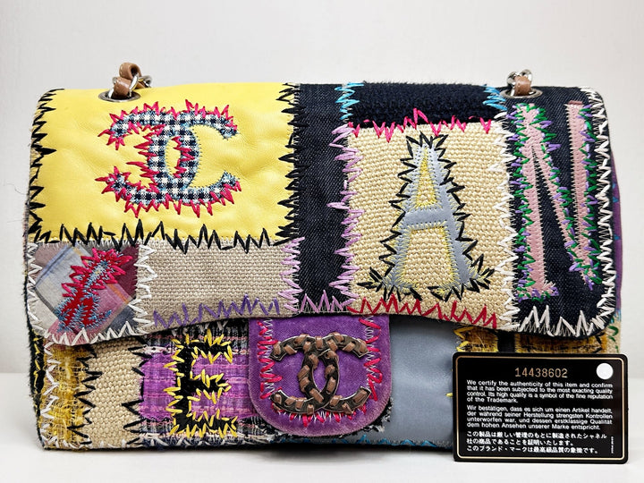 Chanel Jumbo Single Flap Patchwork Multicolor Tweed Silver Hardware 2015