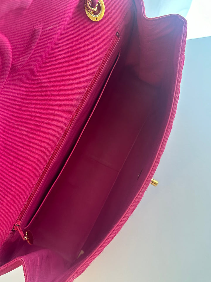 Chanel 1990 RARE Hot Pink Denim Maxi Flap Bag